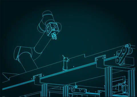 Automated factory line blueprint Stock Illustration