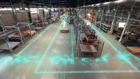 Automated factory with self-managed robots. Visualization of futuristic 動画素材 264031362