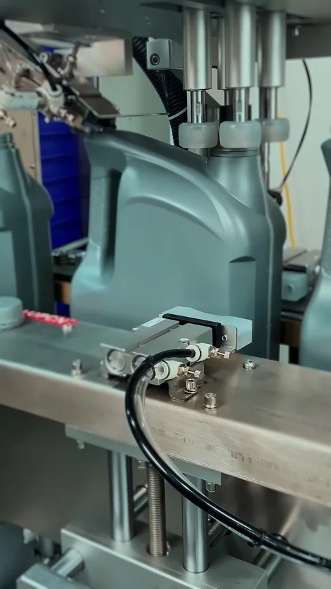 An automated filling machine designed for efficient container handling in Stock Footage 312223151
