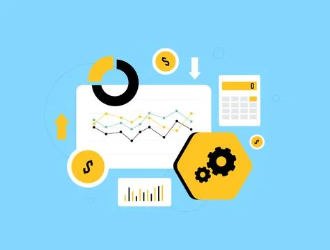 Automated financial forecasting tools support budget planning and cost analysis Stock Illustration