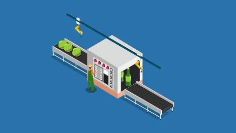 Automated Food Processing and Bottling Factory Line 3d animation cartoon Stock Footage 337940671