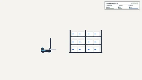 Automated forklift moving through pharmaceutical warehouse storage. 4K Video stock 344846561