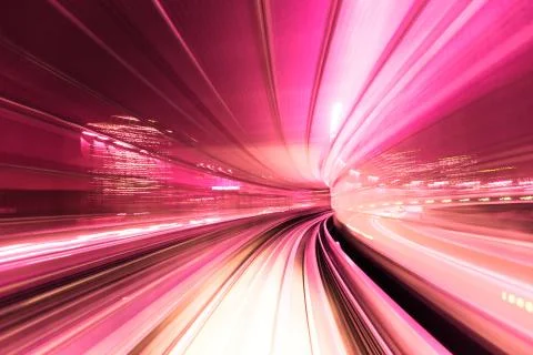 Automated guide-way train at night 库存插图