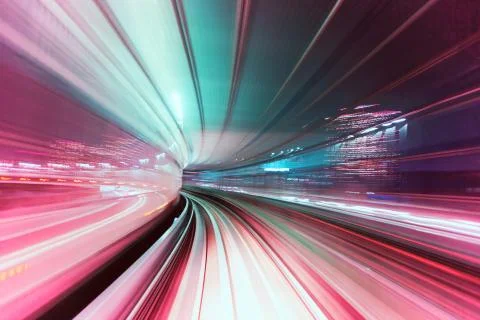 Automated guide-way train at night 库存插图
