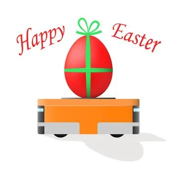 Automated guided delivery vehicle for Easter eggs. Happy easter. Stock Illustration