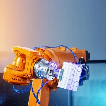 Automated hand robot technical production measurement study of the parameter Stock Photos