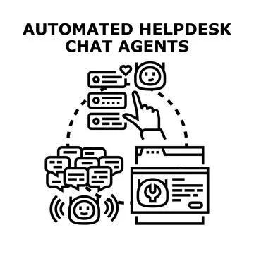 Automated helpdesk chat system providing digital support Stock Illustration