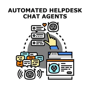 Automated helpdesk chat system providing digital support Stock Illustration