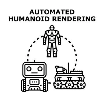 Automated humanoid rendering concept featuring various robots Stock Illustration