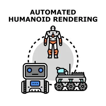 Automated humanoid rendering concept featuring various robots Stock Illustration