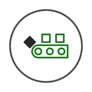 Automated industry process featuring a conveyor belt transporting square ob.. Stock Illustration