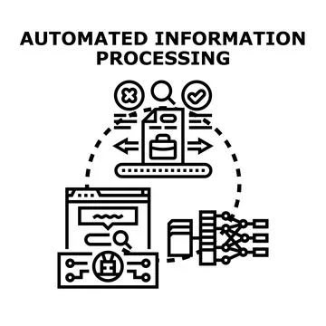 Automated information processing extracting business data concept Stock Illustration