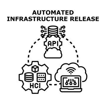 Automated infrastructure release process development concept Illustrazione stock