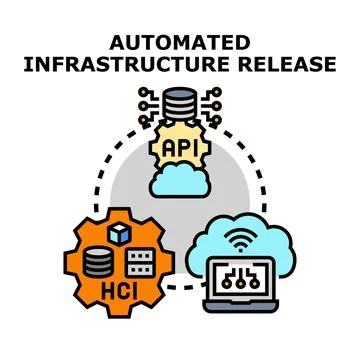 Automated infrastructure release process development concept Stock Illustration