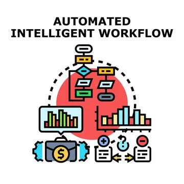 Automated intelligent workflow generating business data analysis Stock Illustration