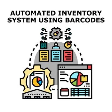 Automated inventory system processing business data and analytics イラスト素材