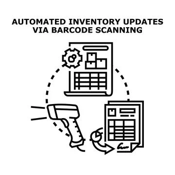 Automated inventory updates via barcode scanning process Stock Illustration