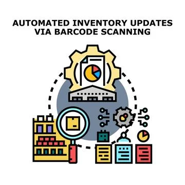 Automated inventory updates via barcode scanning concept Stock Illustration