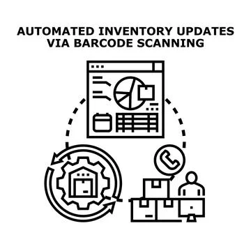 Automated inventory updates via barcode scanning concept 스톡 일러스트