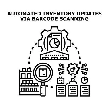 Automated inventory updates via barcode scanning concept 스톡 일러스트