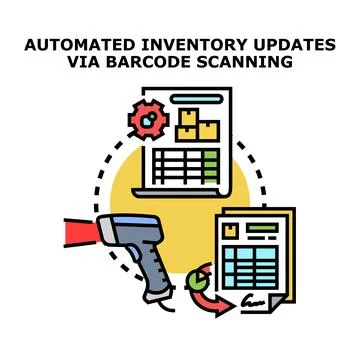 Automated inventory updates via barcode scanning process Ilustração Stock