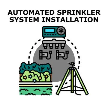 Automated irrigation sprinkler system installation planning Stock Illustration