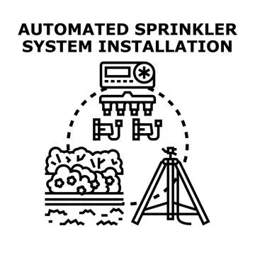 Automated irrigation sprinkler system installation planning Stock Illustration