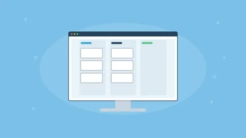Automated kanban board with tasks moving across columns, sky blue Vidéo 342596441