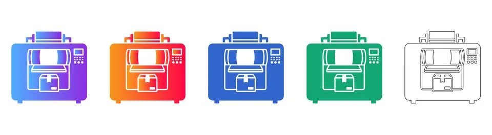 Automated Labeling Machine Vector Icon Set Illustrazione stock