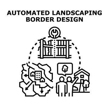 Automated landscaping border design concept creating beautiful outdoor spaces Stock Illustration