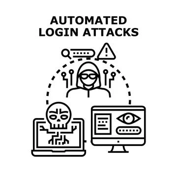 Automated login attacks compromising system data security Stock Illustration