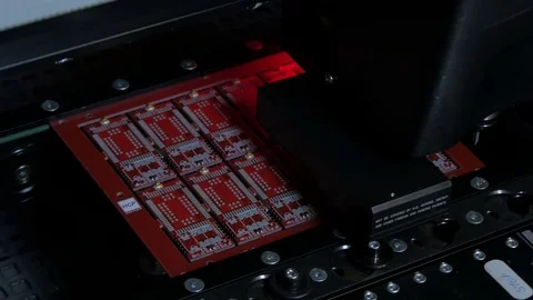 Automated machine assembling printed circuit board, close by Pakito. Stock-Footage 71252599