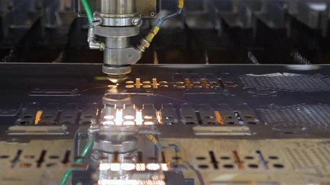 Automated machine CNC laser cutting metal plate. Modern machine laser metal Video stock 162198176