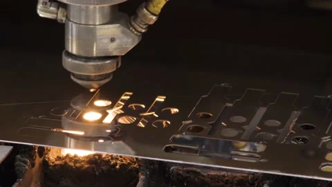 Automated machine CNC laser cutting metal plate. Modern machine laser metal Stock Footage 162198266