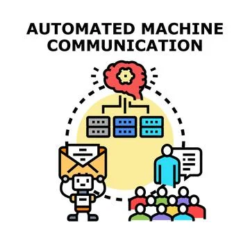 Automated machine communication sending messages to people 스톡 일러스트