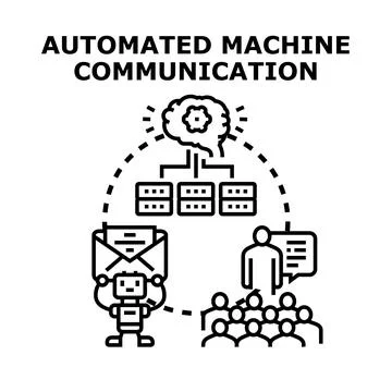 Automated machine communication sending messages to people Stock Illustration