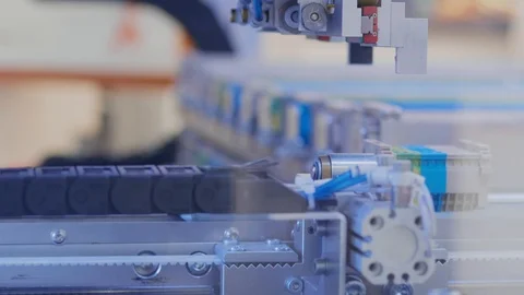 Automated machine during manufacturing, robotic device Stock Footage 105232640