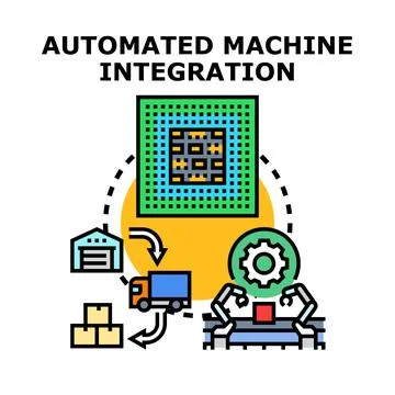 Automated machine integration concept creating smart production system Stock Illustration