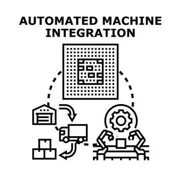 Automated machine integration concept creating smart production system Ilustração Stock