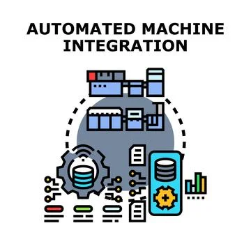 Automated machine integration connecting industry data management Stock Illustration