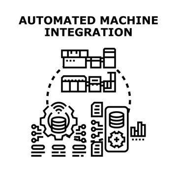 Automated machine integration connecting industry data management Stock Illustration