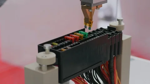 Automated machine mounting microchip component, robotic tool Stock Footage 108393879