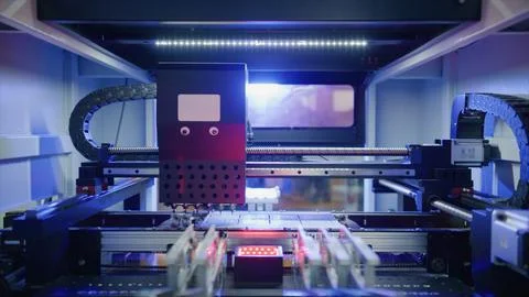 Automated machine processing circuit boards in factory setting Stock Photos