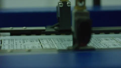 Automated machine processing electronic components on production line Stock Photos