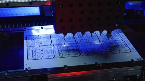 Automated machine processing printed circuit boards in factory Stock Photos