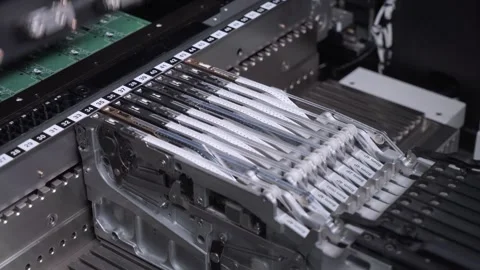Automated manufacturing of electronic chips. Stock Footage 332491917