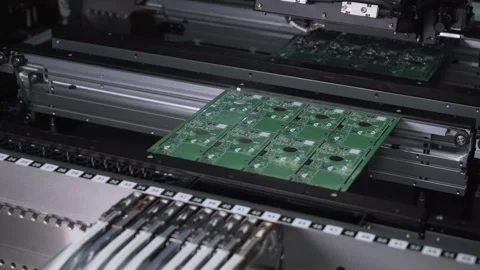 Automated manufacturing of electronic chips. Stock Footage 333901299