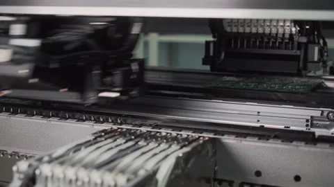 Automated manufacturing of electronic chips. Stockbeeldmateriaal 333901505