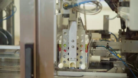 Automated Manufacturing Equipment Prepares A Batch Of Drinkable Yogurt Bottles Vidéo 292637342