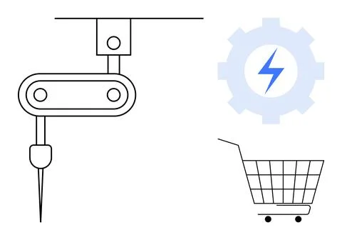 Automated Manufacturing Process and E-commerce Icon Set Illustrazione stock